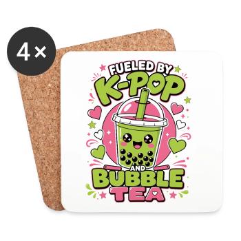 T-shirt K-Pop bubble tea Boba Kawaii - Dessous de verre (lot de 4) - blanc - Devant