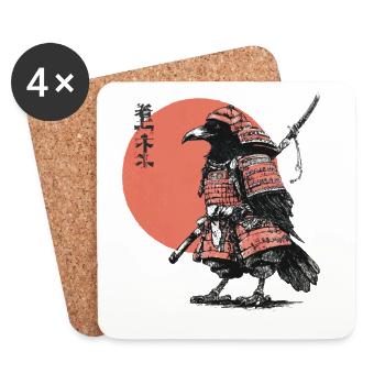 Raben-Samurai in Rüstung Ukiyoe-Sonnenuntergang - Untersetzer (4er-Set) - Weiß - Vorne