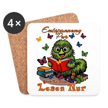 Puschelraupe Leseheld - Untersetzer (4er-Set) - Weiß - Vorne