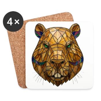 Vitraux Capybara Portrait en mosaïque - Dessous de verre (lot de 4) - blanc - Devant