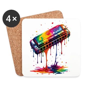 Mundharmonika mit tropfender Farbe - Untersetzer (4er-Set) - Weiß - Vorne