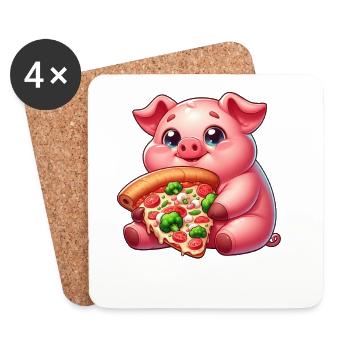 Happy Pig Pizza Lover Fast-Food - Dessous de verre (lot de 4) - blanc - Devant