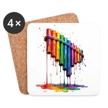 Panflöte mit tropfender Farbe - Untersetzer (4er-Set) - Weiß - Vorne