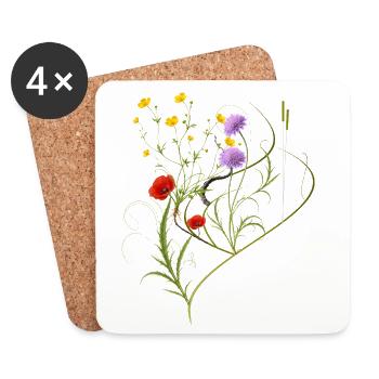 Wildblumen Wiese Botanisches Design  - Untersetzer (4er-Set) - Weiß - Vorne