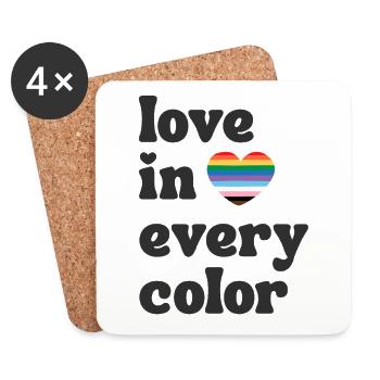 Cœur arc-en-ciel de l’amour dans toutes les couleurs LGBTQIA - Dessous de verre (lot de 4) - blanc - Devant
