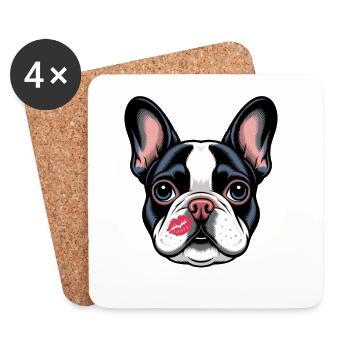 Bouledogue français Embrasse Chien Amour - Dessous de verre (lot de 4) - blanc - Devant