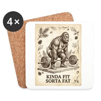 Un peu en forme, un peu gros, Bigfoot en haltérophilie - Dessous de verre (lot de 4) - blanc - Devant