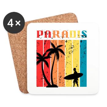 Paradise Surf été | Surf & Beach Retro Vintage - Dessous de verre (lot de 4) - blanc - Devant