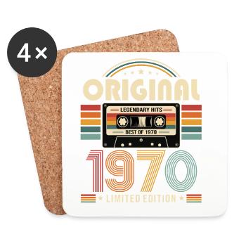 56e anniversaire Gift Man cassette Best of 1970 - Dessous de verre (lot de 4) - blanc - Devant