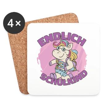 Geschenk Einschulung Endlich Schulkind - Untersetzer (4er-Set) - Weiß - Vorne