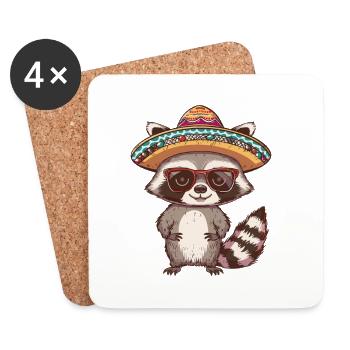 Waschbär Lustig Sombrero - Untersetzer (4er-Set) - Weiß - Vorne