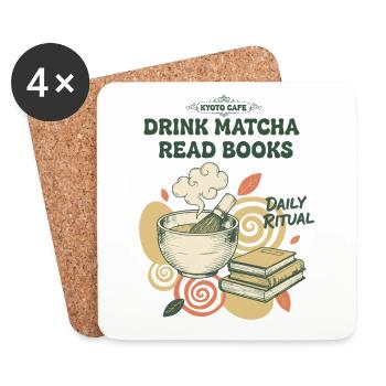 Matcha trinken, Bücher lesen, tägliches Ritual, Kyoto, Matcha. - Untersetzer (4er-Set) - Weiß - Vorne