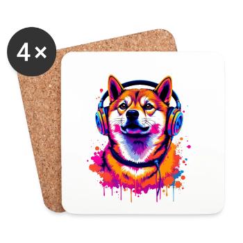 Shiba Inu mit Kopfhörer - Untersetzer (4er-Set) - Weiß - Vorne