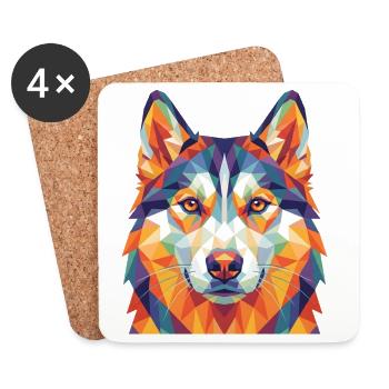 Bunte geometrische Husky-Kopf-Pop Art - Untersetzer (4er-Set) - Weiß - Vorne