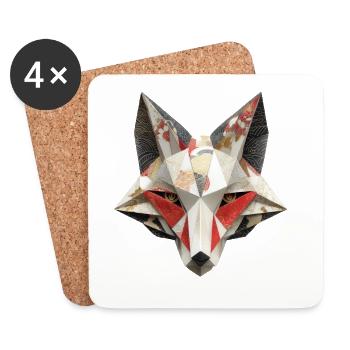 Japanese Kitsune Fox Mask Yokai Inari Origami - Coasters (set of 4) - white - Front