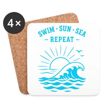 Swim Sun Sea Repeat Summer Waves Ocean - Coasters (set of 4) - white - Front