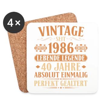 1986 Jahrgang Geburtstag 40 Jahre - Untersetzer (4er-Set) - Weiß - Vorne