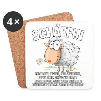 Schäffin - Alpha Schaf mit Sonnenbrille - Untersetzer (4er-Set) - Weiß - Vorne