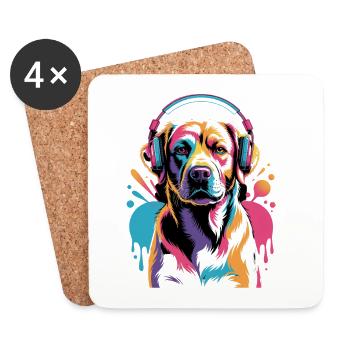 Labrador avec casque - Dessous de verre (lot de 4) - blanc - Devant
