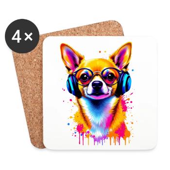 Chihuahua dog with headphones - Coasters (set of 4) - white - Front