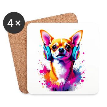 Chihuahua mit Kopfhörer - Untersetzer (4er-Set) - Weiß - Vorne