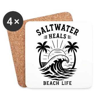 Saltwater Heals Beach Life Ocean Wave - Coasters (set of 4) - white - Front