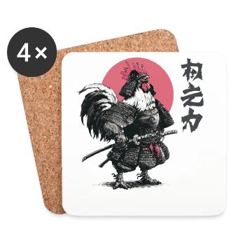 Rooster Samurai Armor Print - Coasters (set of 4) - white - Front