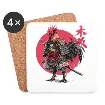 Rooster Samurai Armor Illustration - Coasters (set of 4) - white - Front