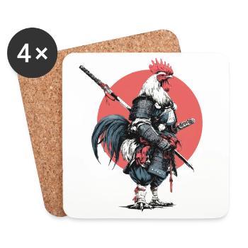 Rooster Samurai in Armor - Coasters (set of 4) - white - Front