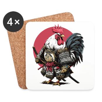 Hahn-Samurai-Rüstung - Untersetzer (4er-Set) - Weiß - Vorne