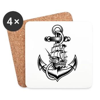 Motif d’ancre maritime avec histoire - Dessous de verre (lot de 4) - blanc - Devant
