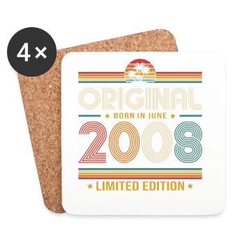 Cadeau du 18e anniversaire Vintage juin Millésime 2008 - Dessous de verre (lot de 4) - blanc - Devant