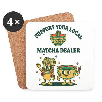 Unterstützen Sie Ihren lokalen Matcha-Händler mit lustigen Matcha-Tee - Untersetzer (4er-Set) - Weiß - Vorne