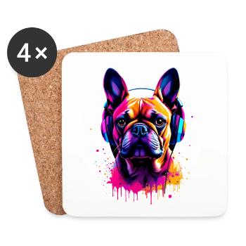 Casques Frenchie Bulldog français - Dessous de verre (lot de 4) - blanc - Devant