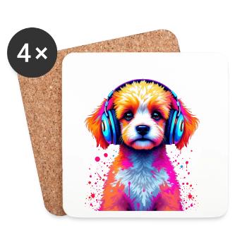 Casque Caniche - Dessous de verre (lot de 4) - blanc - Devant