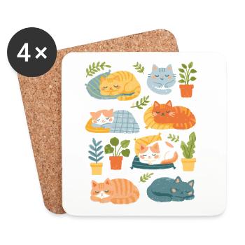 Chats et plantes d’intérieur endormis - Dessous de verre (lot de 4) - blanc - Devant