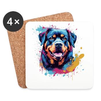 Rottweiler Dog Colorful Splash Art - Coasters (set of 4) - white - Front