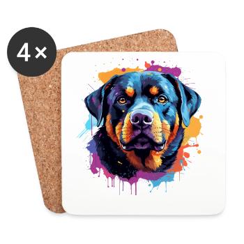 Portrait coloré du Rottweiler Splash - Dessous de verre (lot de 4) - blanc - Devant