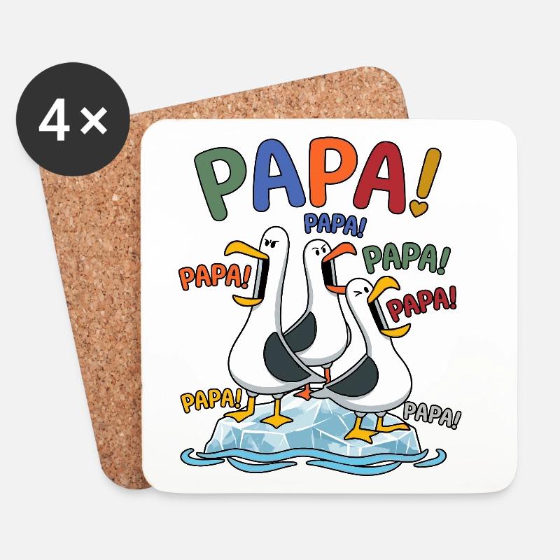 Lustige Papa Möwen auf Eisscholle - Comic Design - Untersetzer (4er-Set) - Weiß