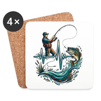 Pêche au battement de cœur Pêcheur ECG Poisson - Dessous de verre (lot de 4) - blanc - Devant