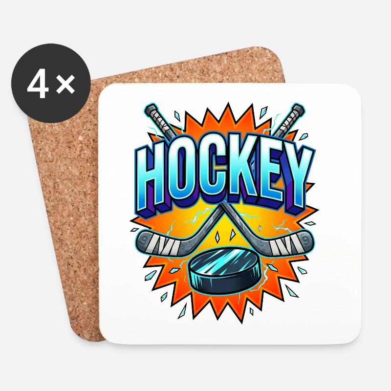 Eishockey Comic Style Schläger und Puck - Untersetzer (4er-Set) - Weiß