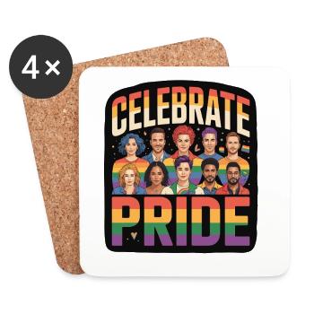 Celebrate Pride LGBTQ Regenbogen - Untersetzer (4er-Set) - Weiß - Vorne