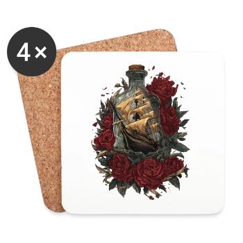 Ship in Bottle - Roses and Freedom - Coasters (set of 4) - white - Front