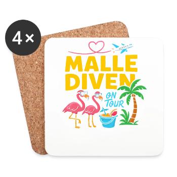 Malle Diven On Tour Damen Flamingo Mallorca Party - Untersetzer (4er-Set) - Weiß - Vorne