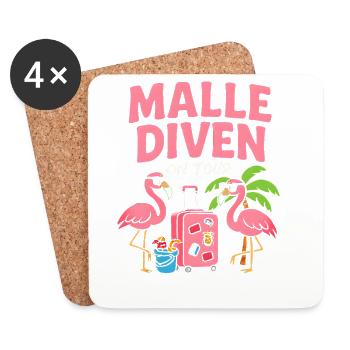 Malle Diven On Tour Damen Flamingo Mallorca Party - Untersetzer (4er-Set) - Weiß - Vorne