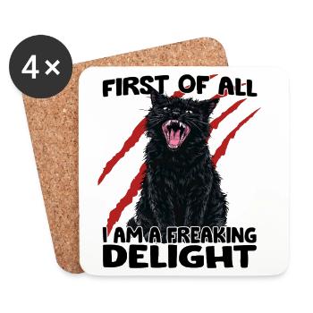 Black Cat Chaos Goblin Aggressive Cat Humor - Coasters (set of 4) - white - Front
