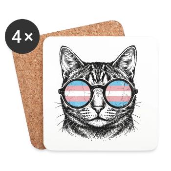 Pride Month LGBT – Lustige Katze mit Sonnenbrille - Untersetzer (4er-Set) - Weiß - Vorne