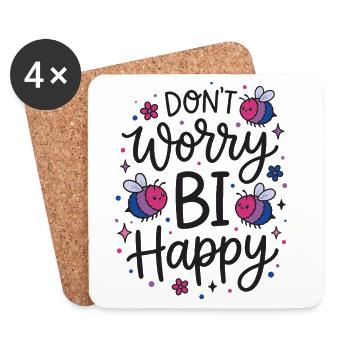 Mois de la Fierté LGBT - Ne vous inquiétez pas, bi heureux - Dessous de verre (lot de 4) - blanc - Devant