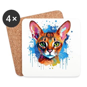 Abessinische Katzen-Splash-Art Bunker-Grafik - Untersetzer (4er-Set) - Weiß - Vorne