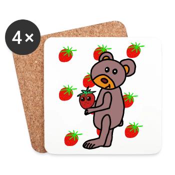 Ours pour enfants Nounours Fraise - Dessous de verre (lot de 4) - blanc - Devant